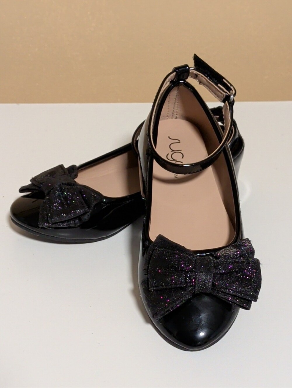 Sugar Black Patent Kids' Bow Ankle-Strap Dress Shoes